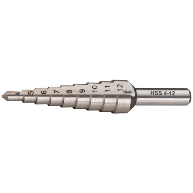 VIGOR HSS-trinnbor 4 – 12 mm 4 - 12 mm Mål: 65 mm 
