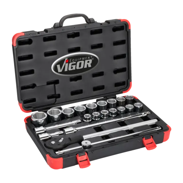 VIGOR Pipesett 21 deler 3/4" 6-kant 24 tenner, 15° arbeidsvinkel 