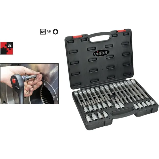 VIGOR skrutrekkerpipesett 32 deler 1/2" For manuell bruk 